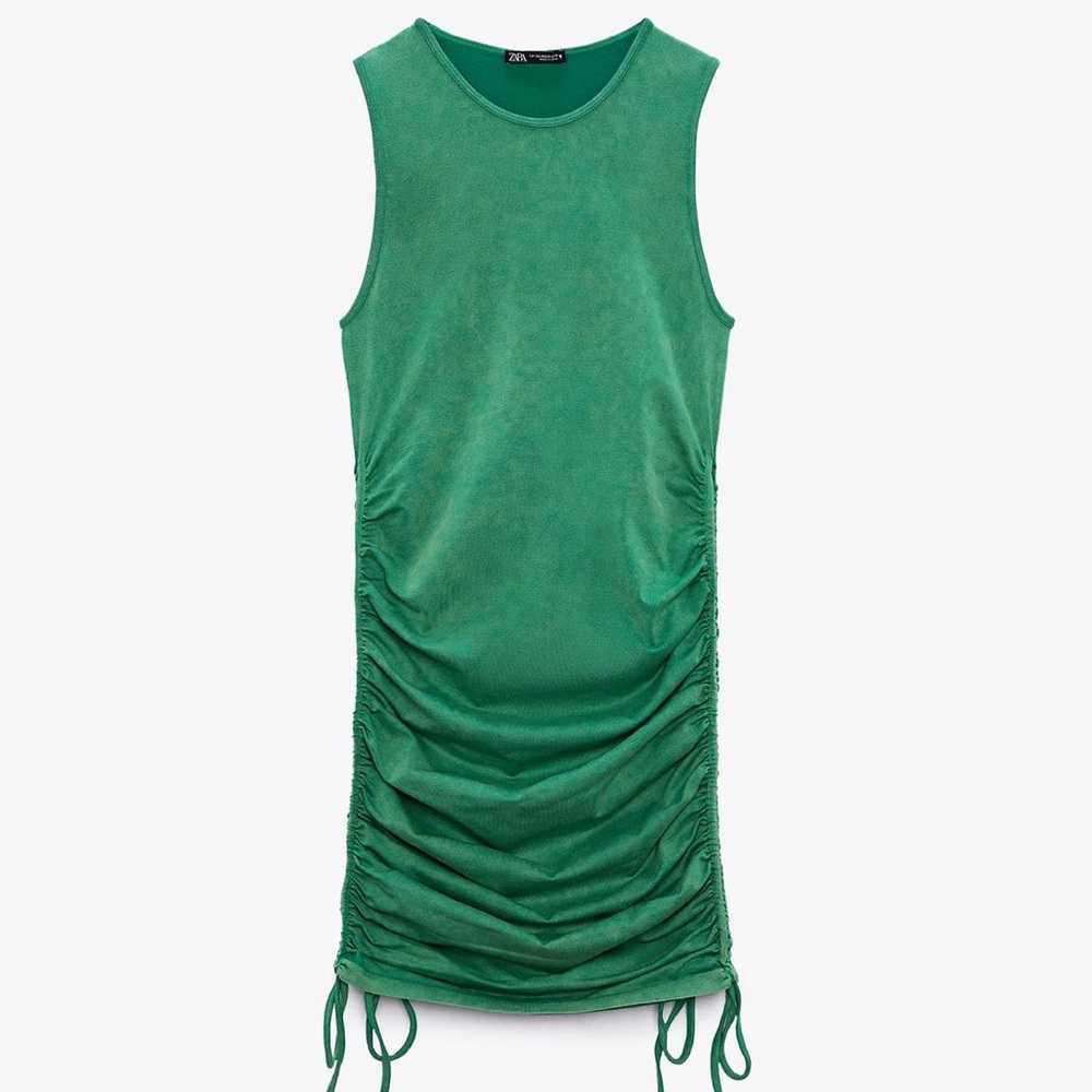 (ZARA)RUCHED SEAMLESS DRESS, GREEN, XS/S